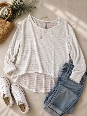 GUESS Sheer Striped Long Sleeve Top – Size L